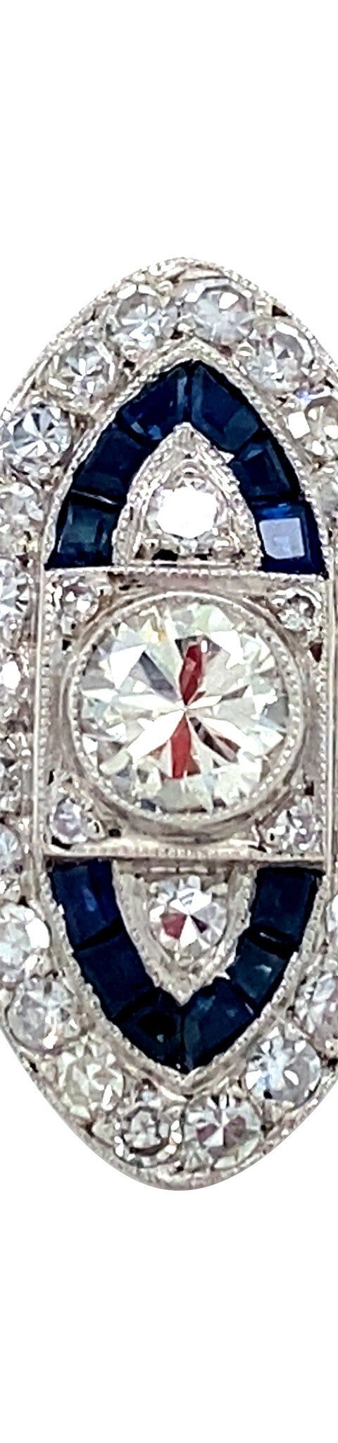 Vintage Platinum Cluster Ring with Sapphire and Diamond